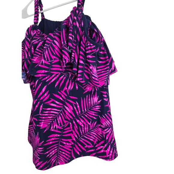 Island Escape Swim Top 18 Womens Plus Size Blue Pink Underewired Padded Beach - Picture 2 of 5